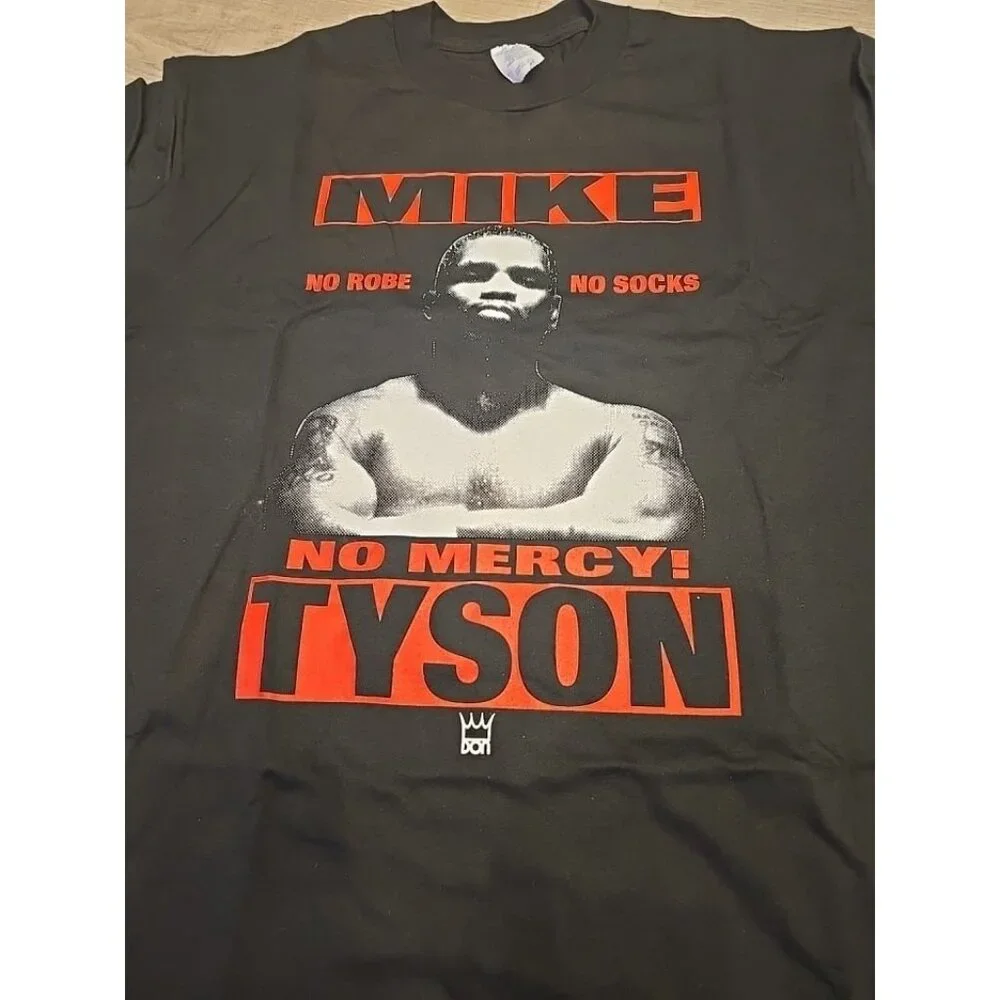Vintage Mike Tyson T Shirt 90s Black No Robe Shoes MERCY Single Stitch DEADSTOCK - Picture 1 of 6